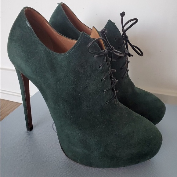 Alaia Shoes - Forest Green Lace Up Suede Alaia Booties